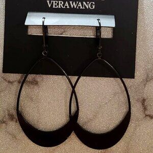 VERA WANG Modern Jet Black Flat Edge Open Teardrop Lever Back Earrings**NEW!